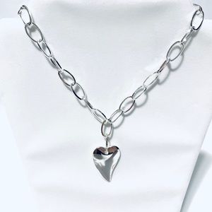 Silver Toned Heart Chain Link Necklace